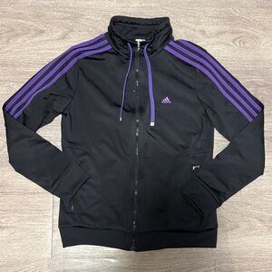 Adidas Women's Black Jacket with Purple Stripes